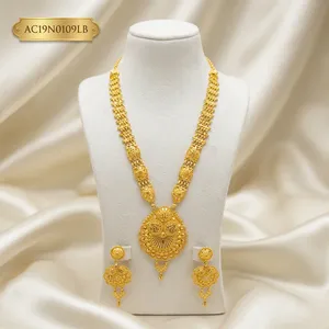 African Bridal Gold Plated <b>Statement</b> <b>Necklace</b> Earrings Set for Women Nigerian Wedding Traditional Jewelry - Product Image 1