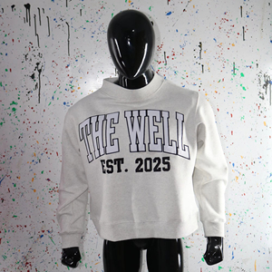 THE WELL ASH GREY <b>Mock</b> <b>Neck</b> Sweatshirt 100% WHITE Applique Embroidery wide <b>neck</b> Sweatshirt Finer Threads - Product Image 1
