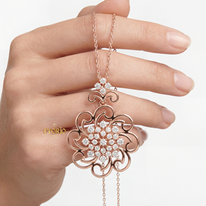 Rose Gold Floral Lab Grown Diamond Pendant in Sterling Silver Elegant Sustainable Design Modern Luxury Wedding <b>Jewelry</b> - Product Image 4