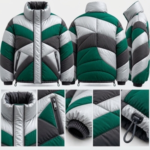 Veste matelassée pour homme, couleur contrastée, veste d'hiver matelassée, vert, gris, blanc, isolée, fermeture éclair intégrale, veste chaude pour l'extérieur, veste tendance - Product Image 5