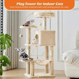 Arbre à chat, tour d'escalade pour chat avec poteaux à gratter en sisal naturel, hamac, condo pour animaux de compagnie pour chats d'intérieur et chatons - Product Image 2