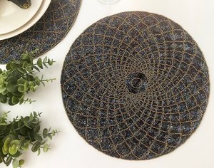 Handmade Glass Beaded Round Modern Eco-Friendly Floral Place <b>Mat</b> for Home Dining Table - Product Image 2