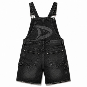Pantalones Cortos Vaqueros con Bolsillos Cargo, Logotipo Bordado Personalizado, Dungarees Negros Lavados, Mono Y2K Streetwear para Mujer, Venta al por Mayor - Product Image 3