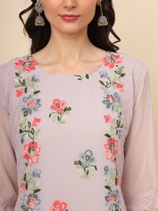 Indian Designer Women's Silk Kurti Pent Heavy <b>Chikankari</b> Embroidery Georgette Silk Fabric Wedding/Party Wear Semi-Stitched - Product Image 3