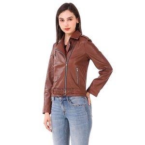 Vestes en cuir pour femmes avec logo personnalisé en gros – Vestes en cuir véritable ou similicuir PU, style court et tendance - Product Image 2