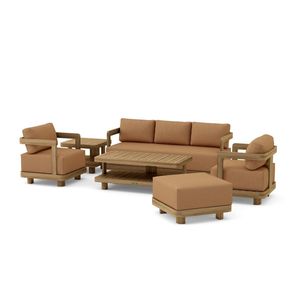 Conjunto de Sofá Moderno de Madera de Teca para Exteriores con Mesa de Centro - Product Image 1