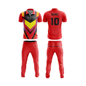 Fournisseur d'uniformes de cricket, maillot de cricket personnalisé, imprimé par transfert thermique, manches courtes, protection UV, respirant, 100% polyester, sport - Product Image 1
