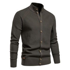 <b>Men</b> Regular Fitting <b>Long</b> Sleeves <b>Cardigan</b> Made of Cashmere Like Cotton Solid Color Button Closure Autumn Wear - Product Image 2