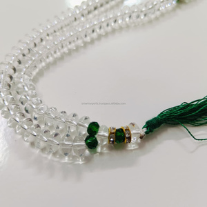 Chapelet de prière en acrylique transparent fait à la main, 99 perles, écologique, cadeau musulman islamique avec des espaceurs décoratifs verts - Product Image 4