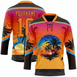 Maillot de hockey sur glace personnalisé sublimé, col en V, manches trois quarts, imprimé tropical, vêtements de sport d'été - Product Image 1