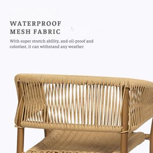 Modern Outdoor Armchair with Teak Wood Frame and Woven Rope Seat, PE Rattan Dining Chair for Patio, Garden and Resort - Product Image 4