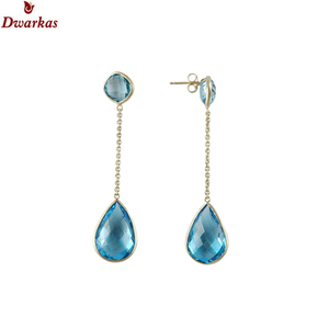 Boucles d'oreilles pendantes géométriques élégantes pour femmes, en argent rhodié 925, topaze bleue naturelle, CZ, multi-pierres, cadeau d'anniversaire ou de fête - Product Image 5