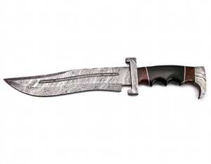 Cuchillo artístico de acero de Damasco hecho a mano y personalizado – Herramienta coleccionable de hoja fija con mango de cuerno - Product Image 3