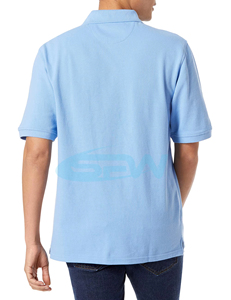 เสื้อโปโลผู้ชายสีฟ้าอ่อน แขนสั้น ผ้าฝ้าย สีพื้น สไตล์ลำลอง ระบายอากาศได้ดี ทอแบบอ็อกซ์ฟอร์ด ทรงปกติ - Product Image 3