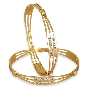Elegant 14K Gold Plated Classic Crystal Rhinestone Bezel Setting Women's Bangle Set Jewelry <b>Gift</b> - Product Image 1