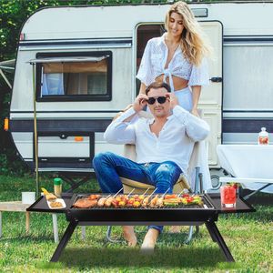 Griglia BBQ Pieghevole in Acciaio Inox con Ripiano e Rete, Facile da Montare per Feste all'Aperto, Campeggio, Picnic e Uso in Giardino - Product Image 1