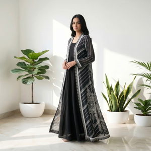 Abaya ouverte sur le devant BSY à rayures géométriques, vêtement islamique modeste pour femme, caftan de Dubaï, manteau long de qualité supérieure, robe de mode - Product Image 5