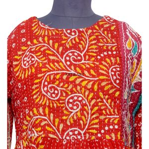 Robe trapèze vintage 100 % coton imprimé floral Kantha, chic au quotidien, pour tenue décontractée et femme de bureau confiante, écologique et durable - Product Image 2