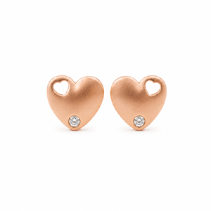 18ct Rose Gold Heart <b>Stud</b> <b>Earrings</b> with Cubic Zirconia High Polish Minimalist Daily Wear Gift Jewelry for Women Girls - Product Image 2