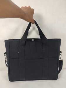 Sac fourre-tout en toile noir ORKID, motif lettres, 12x14x4,2 pouces, grande capacité, poignée épaule, fermeture éclair, multi-poches - Product Image 1