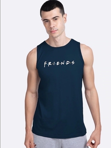 Camiseta sin Mangas Azul Marino para Hombre, con Estampado del Logotipo de Friends, Cuello Redondo, Estilo Casual, 100% Algodón, Tejido Transpirable - Product Image 5