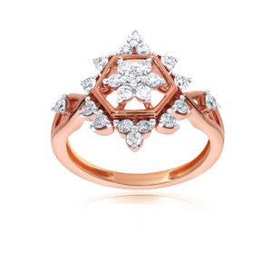 Anillo de Compromiso de Lujo en Oro Rosa de 18K con Diseño Floral Hexagonal y Diamantes Agrupados para Mujer, Joyería Fina Nupcial con Halo Geométrico, Venta al Por Mayor - Product Image 3