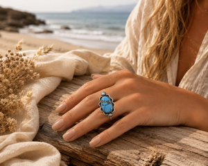 Anillo de Plata con Turquesa Golden Hill, Joyería Artesanal de Turquesa, Anillo Boho del Suroeste para Mujer, Joyería de Moda, Regalo - Product Image 6