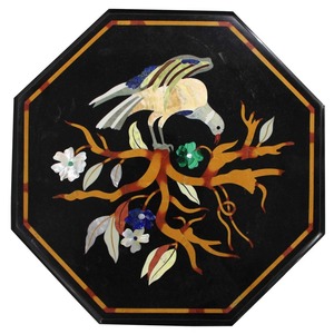 Tablero de Mesa de Mármol Negro con Incrustaciones de Arte de Aves | Tablero de Mesa de Comedor con Incrustaciones de Piedras Semipreciosas | Tablero de Mesa Auxiliar | Mesa de Centro - Product Image 2