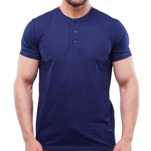 T-shirt Henley décontracté à manches courtes en coton uni coupe classique pour homme - Product Image 4