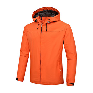 Men's Orange Windproof Hooded Jacket Full Sleeve Winter Outdoor Wear - Product Image 1