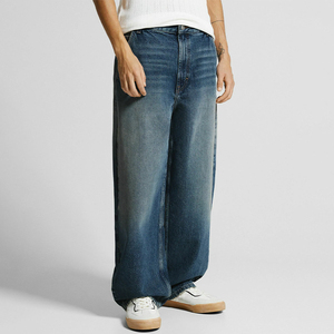 Jean en denim déchiré taille mi-haute coupe droite ample et large pour homme, style streetwear décontracté, en coton de haute qualité - Product Image 4