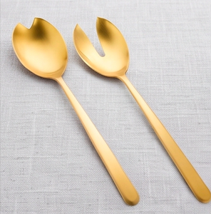 Juego de cucharas para servir con acabado dorado mate, elegantes cubiertos metálicos para decoración de mesas de boda, aptos para lavavajillas. - Product Image 1