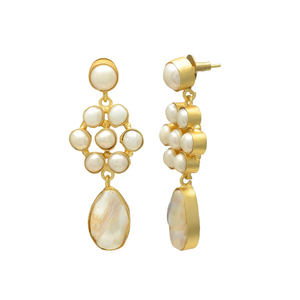 Pendientes de Perlas Naturales de Agua Dulce Blancas Ostra, con Alambre, Latón Chapado en Oro de 24K, Sin Níquel, Hechos a Mano, Estilo Vintage Cristiano, Irregulares - Product Image 2