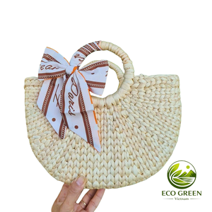 Bolso de Jacinto de Agua Artesanal Natural VIETNAM ECO GREEN Material Orgánico Ecológico Ovalado Hecho a Mano Moderno y Versátil - Product Image 4