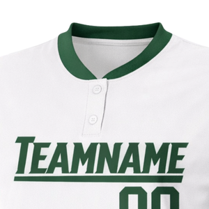 Uniforme de Softbol Personalizado con Sublimación Completa, Color Blanco y Verde, Cuello con Botones, Diseño Atlético con Número en la Espalda - Product Image 4