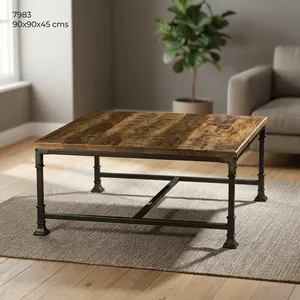 Industrial Rustic Iron Wooden Coffee <b>Table</b> Reclaimed Wood Top Metal Frame Farmhouse Living Room Furniture <b>Vintage</b> Home Decor - Product Image 3