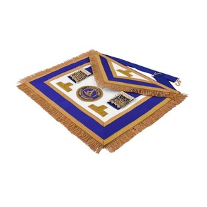 Delantal Étnico de Terciopelo Past Master Blue Lodge con Cinta Azul, Bordado a Mano con Borlas de Cadena Dorada MAP-00104 - Product Image 2