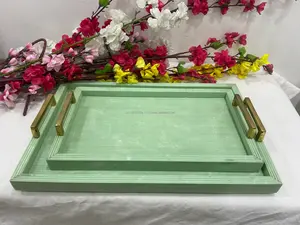 Plateau en résine rectangulaire de haute qualité vadrouille plateau de cuisine classique bois incrusté d'os pour une utilisation cuisine hôtel restaurant et cadeau d'entreprise - Product Image 2