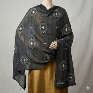 Wholesale Women Black Cotton Hijab Scarf Floral <b>Embroidered</b> Middle Eastern Iraqi Soft Lightweight Breathable <b>Shawl</b> Wrap OEM - Product Image 4