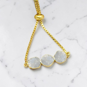 Handmade Raw Rainbow Moonstone Brass Gold Plated Three Stone Rough <b>Gemstone</b> <b>Bracelet</b> Minimalist Boho Jewelry Birthstones - Product Image 3