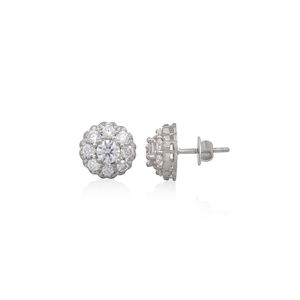 Boucles d'oreilles clous solitaires en or blanc, motif floral, bijoux classiques pour femmes, plaqué argent, au meilleur prix - Product Image 4