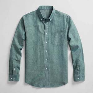 Chemise Oxford unie verte pour homme, manches longues, col rabattu, décontractée, respirante, en coton, style printemps - Product Image 4