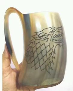 Chope à bière en corne de bœuf naturelle, style médiéval viking, faite à la main - Product Image 5