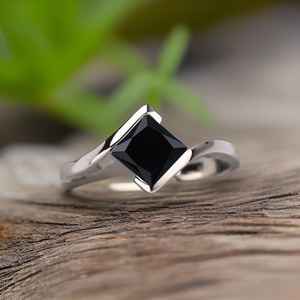 Princess Cut Black <b>Onyx</b> Engagement Ring Vintage Unique Rose Gold Princess Cluster Bypass Dainty Wedding Ring - Product Image 6