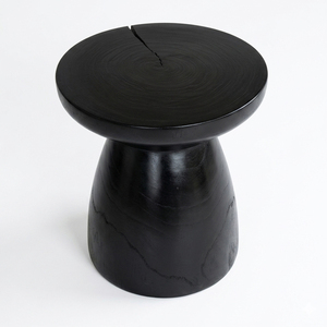 Solid Suar Wood Kona Mushroom <b>Stool</b> <b>Ottoman</b> Modern Organic Design Premium Quality Black Finish Accent Living Room Furniture - Product Image 1