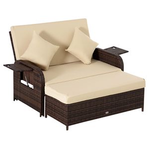 Ensemble de canapé d'extérieur 2 places en rotin tressé avec rangement, repose-pieds et tables d'appoint, résistant aux intempéries, pour jardin et hôpital - Product Image 1