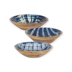 Juego de Tazones de Madera Hechos a Mano con Diseño de Esmalte Teñido con Índigo para Comedor Rústico y Decoración de Mesa (Trio) - Product Image 1