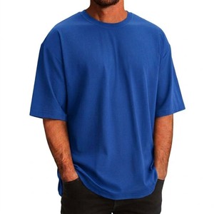 Camiseta de Diseño Moderno para Hombre, Talla Grande, Azul, 100% Algodón, Corte Holgado, Hombros Caídos, Estilo Urbano, Personalizable, Lisa, Informal, para Verano - Product Image 6