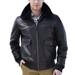 Men's <b>Leather</b> Bomber <b>Jacket</b> Fur Collar Embroidered Patches Zipper Closure <b>Winter</b> Moto Style PU <b>Leather</b> Polyester Wadding - Product Image 4