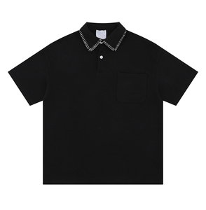 <b>Men's</b> Black Short Sleeve <b>Polo</b> <b>Shirt</b> <b>With</b> <b>Pocket</b> Solid Color Casual Knitted Pique Cotton Regular Fit Anti-shrink Design - Product Image 1